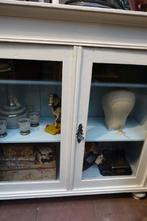 Vitrine kast wit/blauw, Ophalen, 50 tot 100 cm, Minder dan 100 cm, Grenenhout