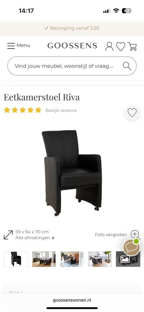 Leren eetkamerstoelen Goossens model Riva (6 stuks), Huis en Inrichting, Stoelen, Gebruikt, Vijf, Zes of meer stoelen, Leer, Zwart