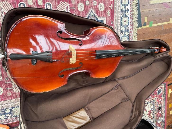 Mooie Contrabas met element,  incl.hoes + strijkstok, Muziek en Instrumenten, Strijkinstrumenten | Contrabassen, Gebruikt, 3/4-contrabas