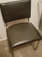 3 zwarte lederen buisframe stoelen, Gebruikt, Drie, Zwart, Ophalen of Verzenden