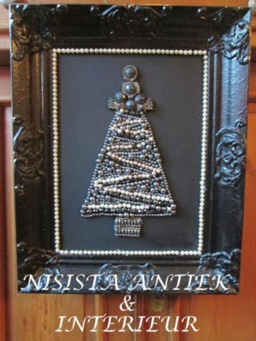 Kerst Schilderij Kerstboom met Parels in Zwarte Lijst 52x41, Diversen, Kerst, Zo goed als nieuw, Ophalen of Verzenden