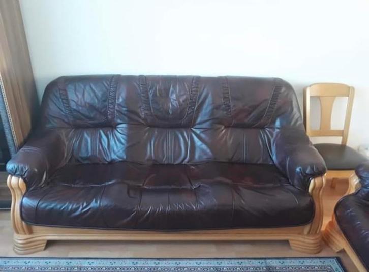 Lederen bankstel, Huis en Inrichting, Banken | Bankstellen, Gebruikt, Hoekbank, Vierpersoons of meer, 250 tot 300 cm, 75 tot 100 cm