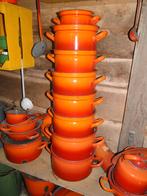 Emaille Pannenset Oranje, Antiek en Kunst, Ophalen of Verzenden