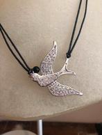 Leuke waxkoord ketting met zilverkleur strass zwaluw, Sieraden, Tassen en Uiterlijk, Kettingen, Overige materialen, Verzenden