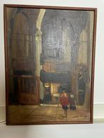 Jan Kelderman -Kerkinterieur - olieverf op doek, Antiek en Kunst, Kunst | Schilderijen | Klassiek, Ophalen of Verzenden