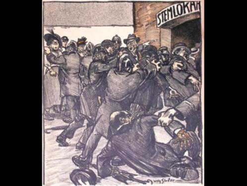 Onrust over kiesrecht in Nederland op spotprent, Antiek en Kunst, Kunst | Litho's en Zeefdrukken, Verzenden