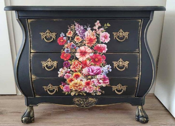 Chique gerestyled zwart buikkastje, Huis en Inrichting, Kasten | Ladekasten, Zo goed als nieuw, Minder dan 100 cm, 50 tot 100 cm