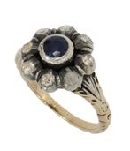 Saffier en 8 roos diamanten antiek 14k dames ring goud rozet