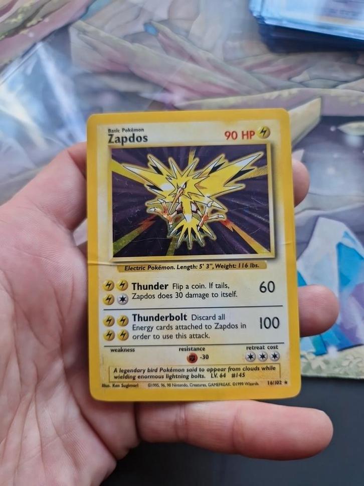 Zapdos Holo 16/102 Base Set 1999 Wotc, Hobby en Vrije tijd, Verzamelkaartspellen | Pokémon, Gebruikt, Losse kaart, Foil, Ophalen of Verzenden