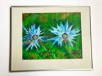 Kleurrijk schilderij van twee bloemen 29,5 x 37 cm, in lijst, Ophalen