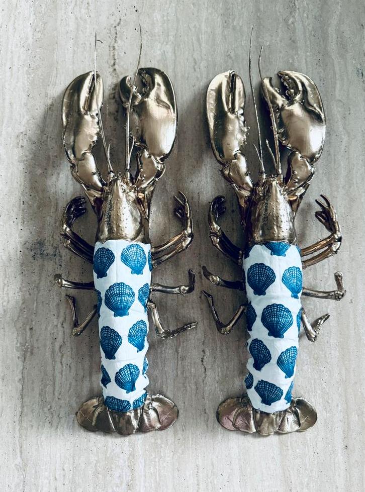 Beeld kreeft delfts blauw goud kunststof chinees beeld, Verzamelen, Beelden en Beeldjes, Ophalen
