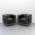 ACTIE!! 4 x Cassina Le Corbusier LC2 fauteuil Zwart Leer, Gebruikt, Metaal