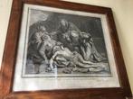 Paasprent Kruisiging van Jesus in vruchtenhouten lijst Frans, Antiek en Kunst, Ophalen