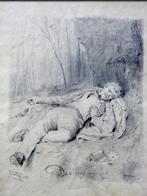 Angelo Trentin Duitse HoogRomantiek 1883 houtskool tekening, Antiek en Kunst, Verzenden