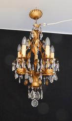 TOP antieke Franse 5-lichts kroonluchter met 73 pegels lamp, Ophalen of Verzenden, Gebruikt, Glas