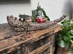 Kandelaar houtsnijwerk Indonesie Boot Kano model groot 50cm, Huis en Inrichting, Verburgt Vintage, Bruin, Nieuw, Ophalen of Verzenden