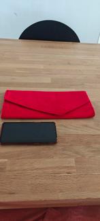 Vintage rode ribstof clutch, Vintage, handgemaakt, Ophalen of Verzenden, Gedragen