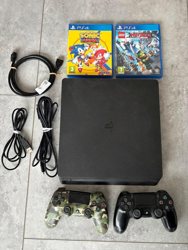 PlayStation 4 Slim met 2 controllers en games!, Spelcomputers en Games, Spelcomputers | Sony PlayStation 4, Gebruikt, Slim, 500 GB