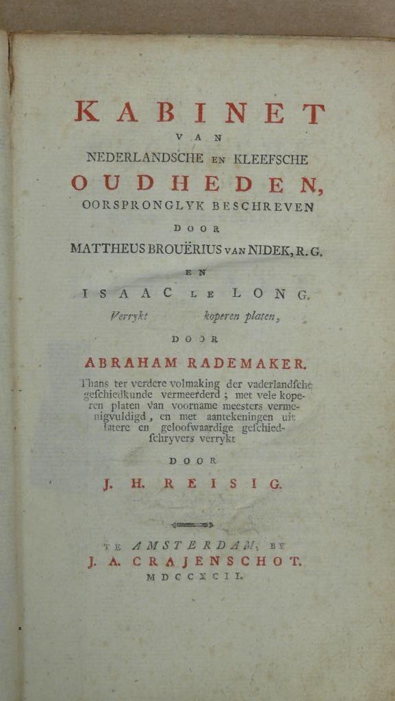 Kabinet van Nederlandsche en Kleefsche oudheden - 1792, Antiek en Kunst, Antiek | Boeken en Bijbels, Ophalen of Verzenden