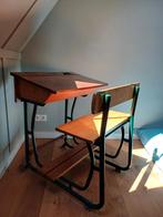 Vintage schoolbank met stoel, Ophalen, Gebruikt, Bureau
