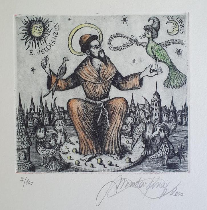 Exlibris / Ex libris M. Knap, Franciscus van Assisi, Antiek en Kunst, Kunst | Etsen en Gravures, Verzenden