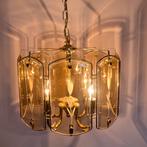 Vintage Hollywood Regency hanglamp facet geslepen rookglas, Minder dan 50 cm, Ophalen of Verzenden, Zo goed als nieuw