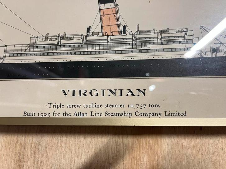 Scheepsprint De Virginian - Bronskleurige Lijst, Antiek en Kunst, Curiosa en Brocante, Ophalen of Verzenden