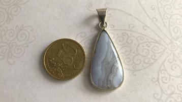 Grote zilveren 925 hanger edelsteen blauwe Chalcedoon beschikbaar voor biedingen