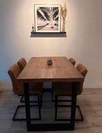Mango houten eettafel met stoelen, Ophalen, 100 tot 150 cm, 50 tot 100 cm, Zo goed als nieuw