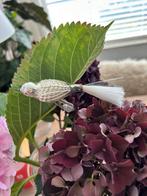 Antiek oude kerstbal, zilveren glazen vogel op knijper, Ophalen of Verzenden, Gebruikt