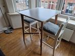 Hoge tafel met 2 stoelen. Wit/hout. Moderne eethoek set., Ophalen, Zo goed als nieuw, Vierkant, 50 tot 100 cm