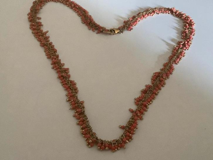 Zeer mooi vintage gouden zilveren ketting Bloedkoraal 925/14, Sieraden, Tassen en Uiterlijk, Kettingen, Zo goed als nieuw, Zilver