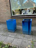 2 Grote Blauwe Keramische Bloembakken Geglazuurd, Ophalen, Steen, Gebruikt, Minder dan 60 cm
