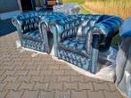 2x nieuwe Chesterfield club fauteuil blauw BEZORGING GRATIS, Huis en Inrichting, Chesterfield, Nieuw, Ophalen of Verzenden, 100 tot 125 cm