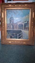 Schilderij van een brug en gebouw, Ophalen of Verzenden