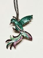 vintage kerst ketting & hanger emaille met strass steentjes, Overige materialen, Ophalen of Verzenden, Zo goed als nieuw, Zilver