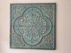 wanddecoratie  mandala roset aqua metaal 3 d 78 x78, Ophalen of Verzenden, Zo goed als nieuw, Schilderij, 75 cm of meer
