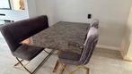 Bruin met goud eettafel met stoel en lange bank, Huis en Inrichting, Complete eetkamers, Ophalen of Verzenden, Gebruikt