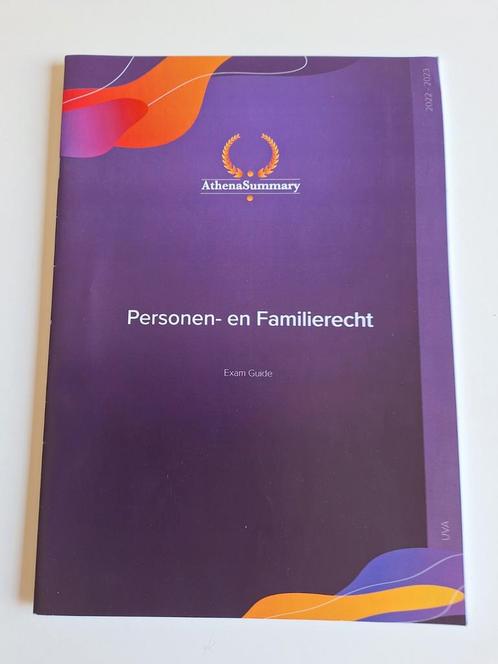 Personen- en Familierecht
Exam Guide AthenaSummary UvA, Boeken, Studieboeken en Cursussen, Zo goed als nieuw, WO, Ophalen of Verzenden