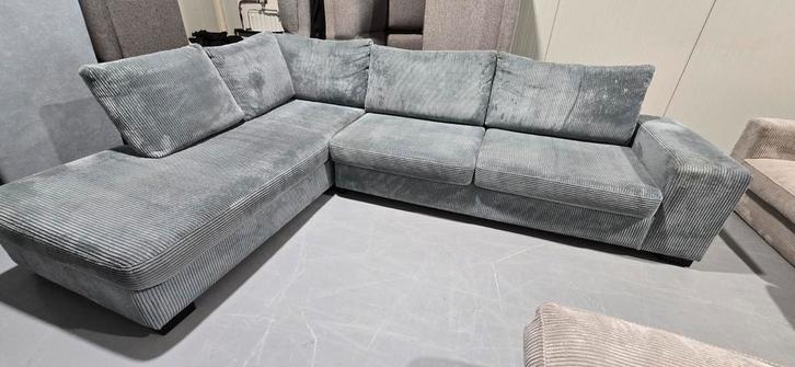 Pronto hoekbank ribstof blauw, gereinigd, 300x210, Huis en Inrichting, Banken | Complete zithoeken, Ophalen of Verzenden