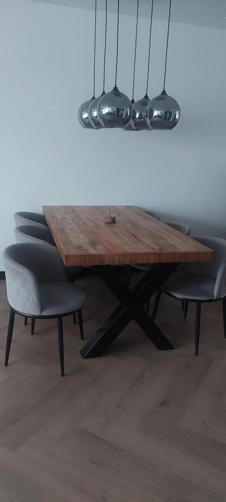 Douglas houten eettafel met 6 velvet stoelen, Huis en Inrichting, Tafels | Eettafels, Zo goed als nieuw, 100 tot 150 cm, 150 tot 200 cm
