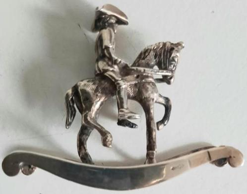 Zilveren miniatuur man op paard en hobbelpaard, Antiek en Kunst, Antiek | Goud en Zilver, Zilver, Ophalen of Verzenden