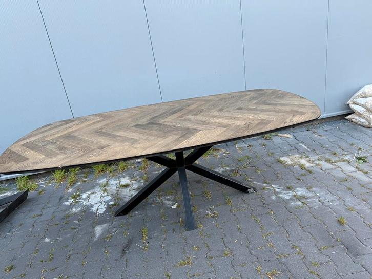 Deens ovale visgraat eiken eettafel 220 x 110 cm, Huis en Inrichting, Tafels | Eettafels, Zo goed als nieuw, 100 tot 150 cm, 200 cm of meer