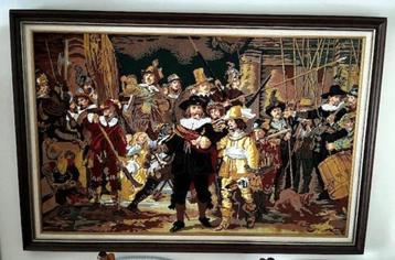 Schilderij de Nachtwacht, Rembrandt, fijn borduurwerk, uniek beschikbaar voor biedingen