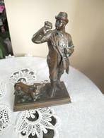 Bronzen korthaar Teckel met jager, Antiek en Kunst, Ophalen of Verzenden, Brons