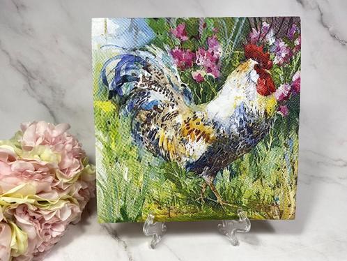 Ambiente knutsel servetten - aquarell haan in tuin - nr 91, Hobby en Vrije tijd, Knutselen, Nieuw, Materiaal, Verzenden