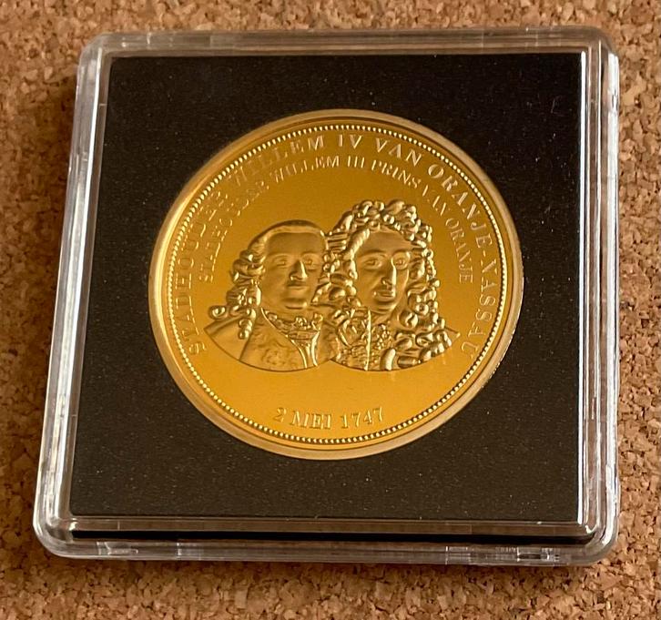 Penning - Stadhouder Willem IV en Stadhouder Willem III 1747, Postzegels en Munten, Penningen en Medailles, Overige materialen