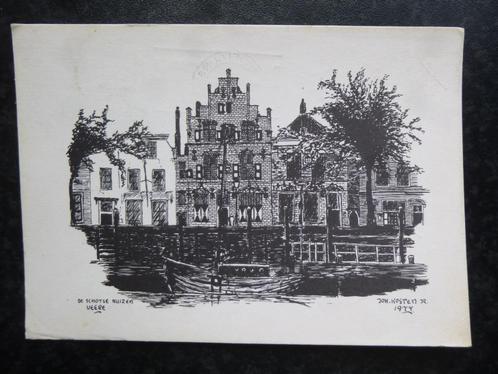VEERE  Schotse huizen Pentekening Joh. Kosten Jr., Verzamelen, Ansichtkaarten | Nederland, Zeeland, Verzenden