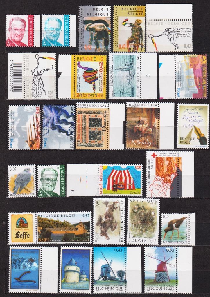 België 2002 volledig jaar **, Postzegels en Munten, Postzegels | Europa | België, Postfris, Postfris, Ophalen