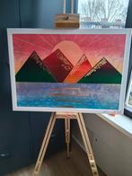 Schilderij - Bergen en Water - 50x70 cm, Antiek en Kunst, Ophalen